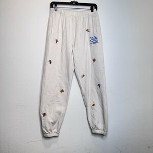 Teddy Fresh Womens Sz L White Jogger Pants Sweatpants Embroidered Angels